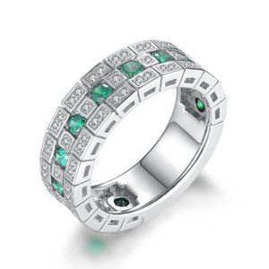 🌸 925 Silver Plated Exclusive Green CZ Ring for Women, MARR9289